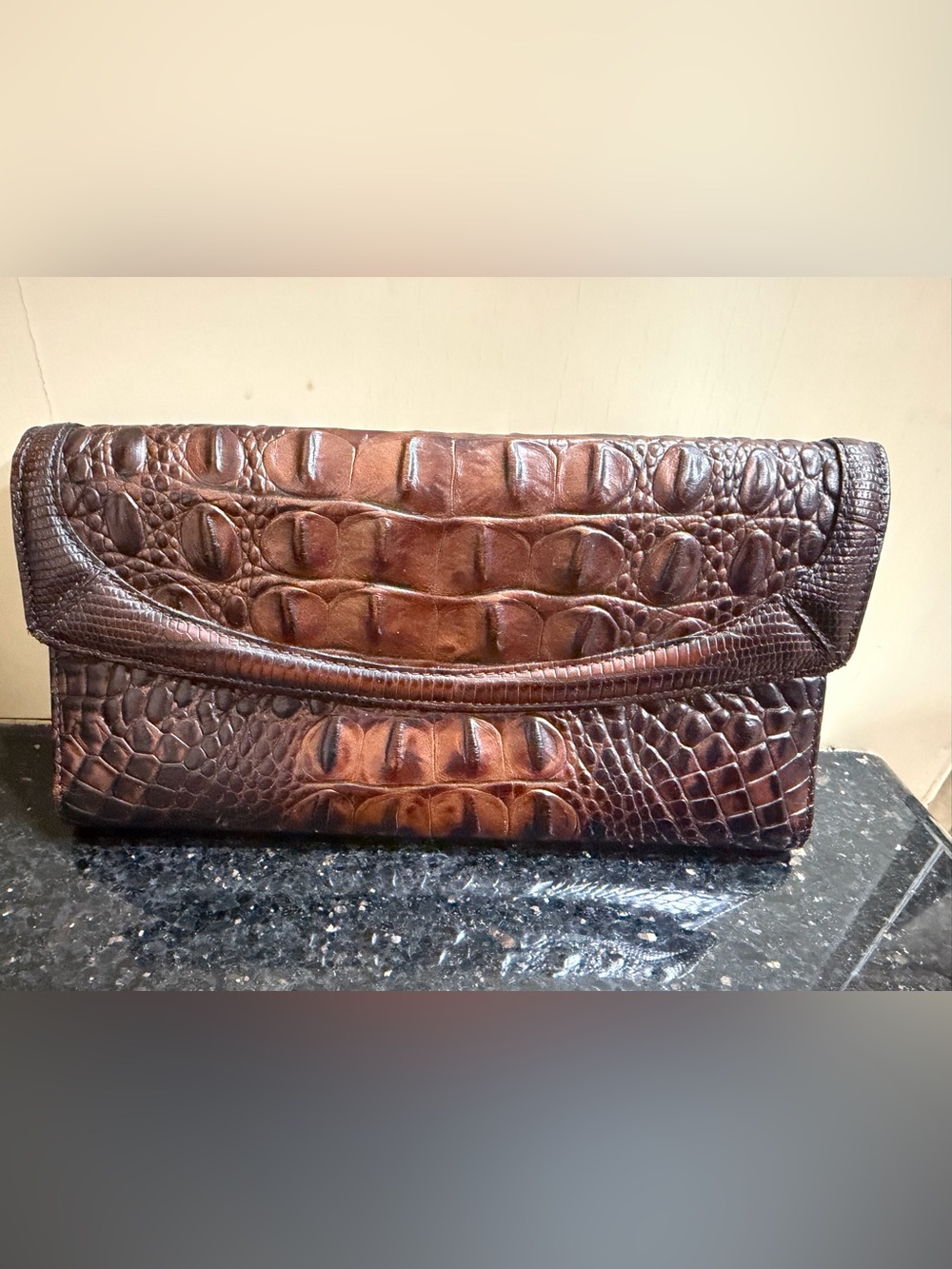 Brown Crocodile-Embossed Leather Wallet